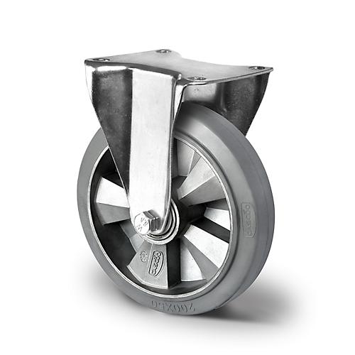 CASCOO Bockrolle BAF2, mit Rad-ø 160 mm x B 50 mm, Aluminium-Felge, Elastik-Lauffläche, grau, Doppelkugellager, bis 400 kg