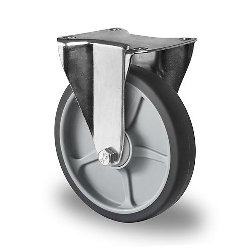 CASCOO Bockrolle P2G2, mit Rad-ø 200 mm x B 40 mm, Polypropylen-Felge, Elastomer-Lauffläche, grau, Kugellager, bis 250 kg