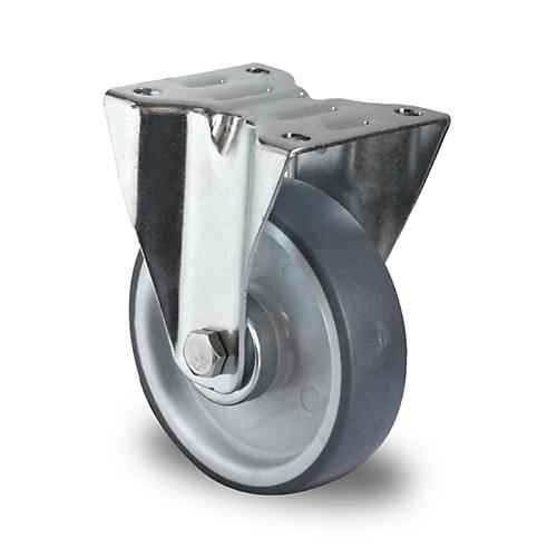 CASCOO Bockrolle P2V2, mit Rad-ø 80 mm x B 32 mm, Polypropylen-Felge, Elastomer-Lauffläche, grau, Rollenlager, bis 80 kg