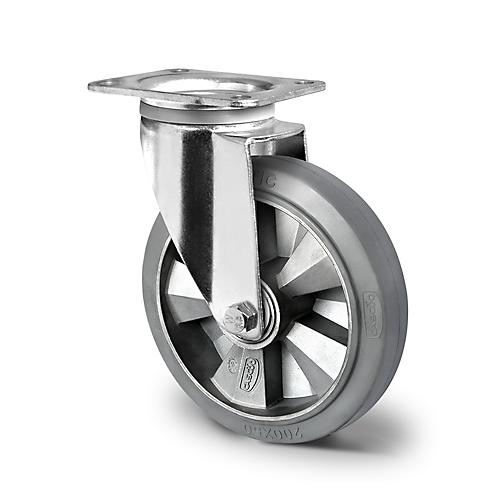 CASCOO Lenkrolle BAF2, mit Rad-ø 160 mm x B 50 mm, Aluminium-Felge, Elastik-Lauffläche, grau, Doppelkugellager, bis 400 kg