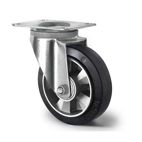 CASCOO Lenkrolle BAF4, mit Rad-ø 125 mm x B 50 mm, Aluminium-Felge, Elastik-Lauffläche, schwarz, Doppelkugellager, bis 300 kg