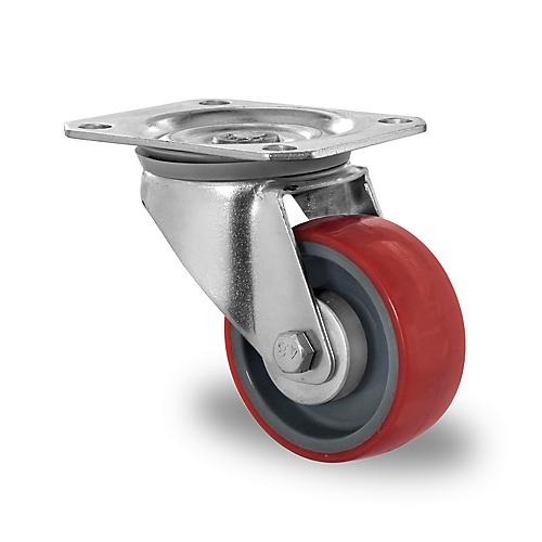 CASCOO Lenkrolle N2U6, mit Rad-ø 80 mm x B 32 mm, Polyamid-Felge, Polyurethan-Lauffläche, rot, Rollenlager, bis 130 kg
