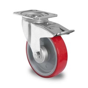 CASCOO Lenkrolle N2U6, mit Totalfeststeller, Rad-ø 200 mm x B 48 mm, Polyamid-Felge, Polyurethan-Lauffläche, rot, Rollenlager, bis 350 kg CASCOO Lenkrolle N2U6, mit Totalfeststeller, Rad-ø 200 mm x B 48 mm, Polyamid-Felge, Polyurethan-Lauffläche, rot, Rollenlager, bis 350 kg