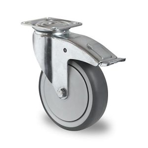CASCOO Lenkrolle P2T2, mit Totalfeststeller, Rad-ø 125 mm x B 32 mm, Polypropylen-Felge, Elastomer-Lauffläche, grau, Kugellager, bis 100 kg CASCOO Lenkrolle P2T2, mit Totalfeststeller, Rad-ø 125 mm x B 32 mm, Polypropylen-Felge, Elastomer-Lauffläche, grau, Kugellager, bis 100 kg