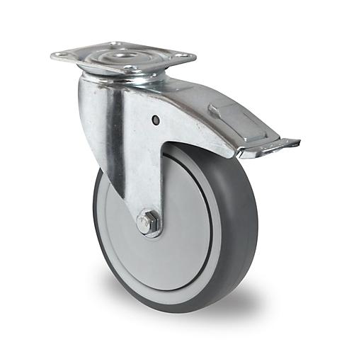 CASCOO Lenkrolle P2T2, mit Totalfeststeller, Rad-ø 125 mm x B 32 mm, Polypropylen-Felge, Elastomer-Lauffläche, grau, Kugellager, bis 100 kg