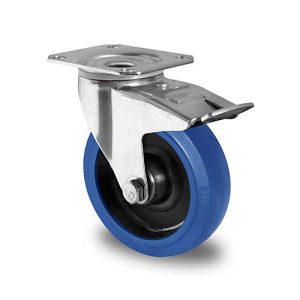 CASCOO Lenkrolle R4F1, mit Totalfeststeller, Rad-ø 100 mm x B 35 mm, Polyamid-Felge, Elastik-Lauffläche, blau, Rollenlager, bis 150 kg CASCOO Lenkrolle R4F1, mit Totalfeststeller, Rad-ø 100 mm x B 35 mm, Polyamid-Felge, Elastik-Lauffläche, blau, Rollenlager, bis 150 kg