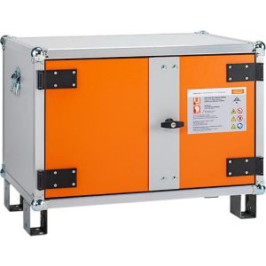 CEMO Akku-Ladeschrank Basic 8/5, 1-phasig, 6-fach Steckdosenleiste, belüftet, 2 Rauchmelder, mit Stapelfüßen, B 800 x T 660 x H 620 mm, lichtgrau/reinorange CEMO Akku-Ladeschrank Basic 8/5, 1-phasig, 6-fach Steckdosenleiste, belüftet, 2 Rauchmelder, mit Stapelfüßen, B 800 x T 660 x H 620 mm, lichtgrau/reinorange