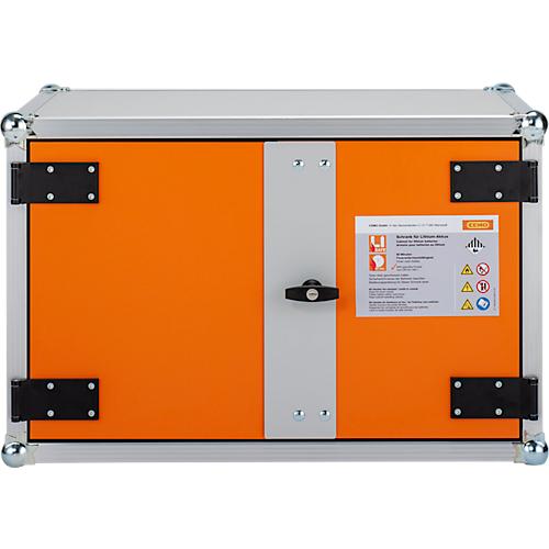CEMO Akku-Lagerschrank 8/5 für Brandmeldeanlagen, akustische Rauchmelder, Flügeltür, LockEX Türverriegelung, feuerbeständig, B 830 x T 660 x H 520 mm, lichtgrau/reinorange