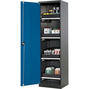 Chemikalienschrank Asecos CS-CLASSIC, Flügeltür, 4 Auszugswannen, 545x520x1950 mm, enzianblau Chemikalienschrank Asecos CS-CLASSIC, Flügeltür, 4 Auszugswannen, 545x520x1950 mm, enzianblau