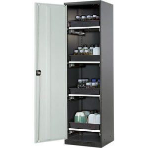 Chemikalienschrank Asecos CS-CLASSIC, Flügeltür, 4 Auszugswannen, 545x520x1950 mm, lichtgrau Chemikalienschrank Asecos CS-CLASSIC, Flügeltür, 4 Auszugswannen, 545x520x1950 mm, lichtgrau