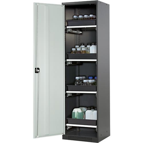 Chemikalienschrank Asecos CS-CLASSIC, Flügeltür, 4 Auszugswannen, 545x520x1950 mm, lichtgrau
