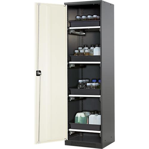 Chemikalienschrank Asecos CS-CLASSIC, Flügeltür, 4 Auszugswannen, 545x520x1950 mm, reinweiß