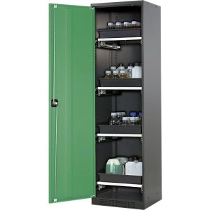 Chemikalienschrank Asecos CS-CLASSIC, Flügeltür, 4 Auszugswannen, 545x520x1950 mm, resedagrün Chemikalienschrank Asecos CS-CLASSIC, Flügeltür, 4 Auszugswannen, 545x520x1950 mm, resedagrün
