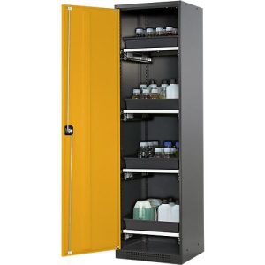 Chemikalienschrank Asecos CS-CLASSIC, Flügeltür, 4 Auszugswannen, 545x520x1950 mm, sicherheitsgelb