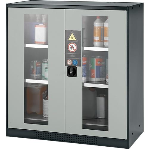 Chemikalienschrank Asecos CS-CLASSIC-G, Flügeltür m. Glasauschnitt, 2 Böden, 1055x520x1105 mm, lichtgrau
