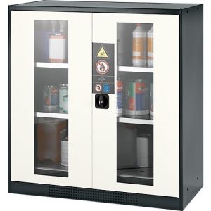 Chemikalienschrank Asecos CS-CLASSIC-G, Flügeltür m. Glasauschnitt, 2 Böden, 1055x520x1105 mm, reinweiß Chemikalienschrank Asecos CS-CLASSIC-G, Flügeltür m. Glasauschnitt, 2 Böden, 1055x520x1105 mm, reinweiß