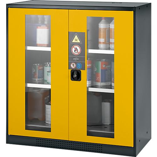 Chemikalienschrank Asecos CS-CLASSIC-G, Flügeltür m. Glasauschnitt, 2 Böden, 1055x520x1105 mm, sicherheitsgelb