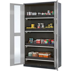 Chemikalienschrank Asecos CS-CLASSIC-G, Flügeltür m. Glasauschnitt, 4 Auszugswannen, 1055x520x1950 mm, silber Chemikalienschrank Asecos CS-CLASSIC-G, Flügeltür m. Glasauschnitt, 4 Auszugswannen, 1055x520x1950 mm, silber