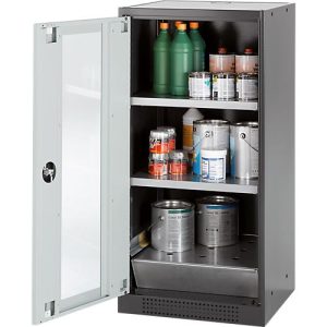 Chemikalienschrank Asecos CS-CLASSIC-G, Flügeltür und Glasausschnitt, 2 Böden, H 1105 mm, lichtgrau Chemikalienschrank Asecos CS-CLASSIC-G, Flügeltür und Glasausschnitt, 2 Böden, H 1105 mm, lichtgrau