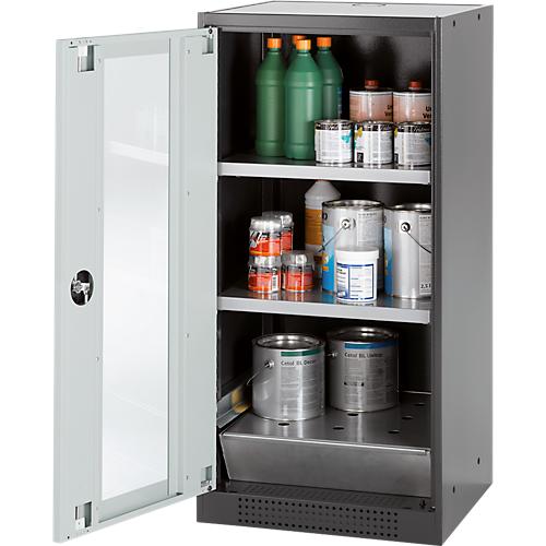 Chemikalienschrank Asecos CS-CLASSIC-G, Flügeltür und Glasausschnitt, 2 Böden, H 1105 mm, lichtgrau