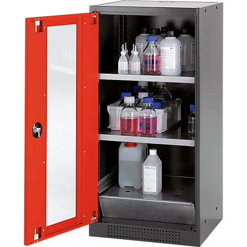 Chemikalienschrank Asecos CS-CLASSIC-G, Flügeltür und Glasausschnitt, 2 Böden, H 1105 mm, verkehrsrot
