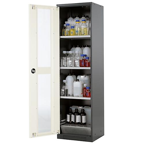 Chemikalienschrank Asecos CS-CLASSIC-G, Flügeltür und Glasausschnitt, 3 Böden, H 1950 mm, reinweiß
