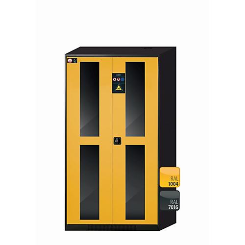 Chemikalienschrank asecos CS-CLASSIC-G, Flügeltüren mit Glasausschnitt, Front Sicherheitsgelb, B 1055 x T 520 x H 1950 mm