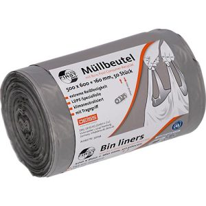 Deiss FIRST PLUS Müllbeutel, mit Tragegriff, LDPE, 14 µm, grau, B 500 x H 760 mm, 30 Liter, 1000 Stück Deiss FIRST PLUS Müllbeutel, mit Tragegriff, LDPE, 14 µm, grau, B 500 x H 760 mm, 30 Liter, 1000 Stück