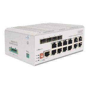DIGITUS – Switch – industriell, L2 – managed – 8 x 10/100/1000 (PoE+) + 4 x Combo Gigabit Ethernet/Gigabit SFP – an DIN-Schiene montierbar DIGITUS – Switch – industriell, L2 – managed – 8 x 10/100/1000 (PoE+) + 4 x Combo Gigabit Ethernet/Gigabit SFP – an DIN-Schiene montierbar