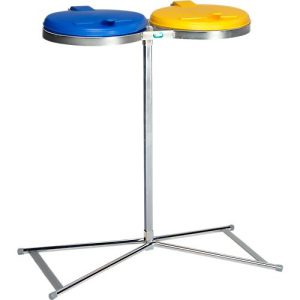 Doppel-Abfallsammler VAR INDUSTRY Standard, je 120 l, Stahl, KS-Deckel, blau/gelb Doppel-Abfallsammler VAR INDUSTRY Standard, je 120 l, Stahl, KS-Deckel, blau/gelb