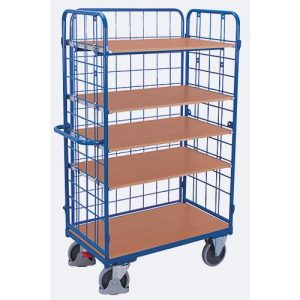 Drahtgitter-Etagenwagen, Stahl/MDF-Platte, Enzianblau/Buche-Dekor, 1 Etage, 1000 x 700 mm, einhängbare Längswand, EasySTOP, bis 500 kg Drahtgitter-Etagenwagen, Stahl/MDF-Platte, Enzianblau/Buche-Dekor, 1 Etage, 1000 x 700 mm, einhängbare Längswand, EasySTOP, bis 500 kg