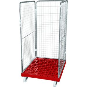 Drahtgitterbehälter 3-seitig, 1350 auf Kunststoffrollbehälter, feuerrot RAL3000