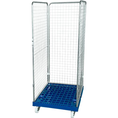 Drahtgitterbehälter 3-seitig, 1600 auf Kunststoffrollbehälter, enzianblau RAL 5010