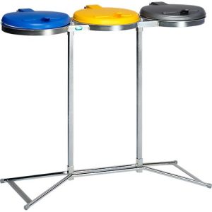 Dreifach-Abfallsammler VAR INDUSTRY Standard, je 120 l, Stahl, KS-Deckel, blau/gelb/grau Dreifach-Abfallsammler VAR INDUSTRY Standard, je 120 l, Stahl, KS-Deckel, blau/gelb/grau