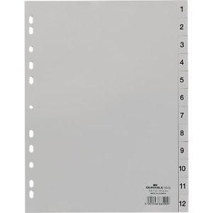 Durable Kunststoffregister, A4 hoch, Zahlen 1-12, grau Durable Kunststoffregister, A4 hoch, Zahlen 1-12, grau