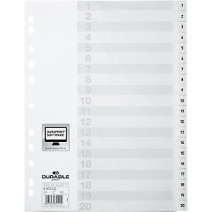Durable Kunststoffregister, A4 hoch, Zahlen 1-20, weiß Durable Kunststoffregister, A4 hoch, Zahlen 1-20, weiß