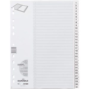 Durable Kunststoffregister, A4 hoch, Zahlen 1-31 , weiß Durable Kunststoffregister, A4 hoch, Zahlen 1-31 , weiß