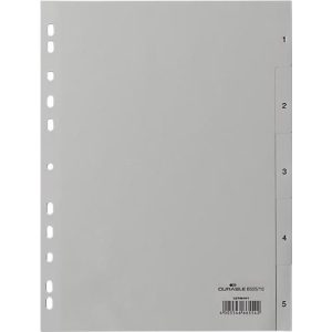 Durable Kunststoffregister, A4 hoch, Zahlen 1-5, grau Durable Kunststoffregister, A4 hoch, Zahlen 1-5, grau