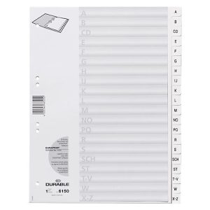 Durable Kunststoffregister, DIN A4 , Buchstaben A-Z (20 Fächer), weiß Durable Kunststoffregister, DIN A4 , Buchstaben A-Z (20 Fächer), weiß