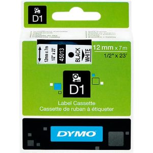 DYMO® Schriftbandkassette D1 45013, 12 mm breit, weiß/schwarz DYMO® Schriftbandkassette D1 45013, 12 mm breit, weiß/schwarz