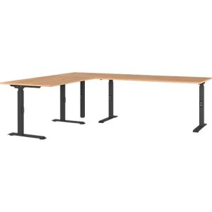 Eckschreibtisch Agenda Home, mechanisch höhenverstellbar, B 2400 x T 2000 x H 680-910 mm, Grandson-Eiche/Schwarz Eckschreibtisch Agenda Home, mechanisch höhenverstellbar, B 2400 x T 2000 x H 680-910 mm, Grandson-Eiche/Schwarz