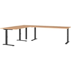 Eckschreibtisch Agenda Home, mechanisch höhenverstellbar, B 2600 x W 2000 x H 680-910 mm, Grandson-Eiche/Schwarz Eckschreibtisch Agenda Home, mechanisch höhenverstellbar, B 2600 x W 2000 x H 680-910 mm, Grandson-Eiche/Schwarz