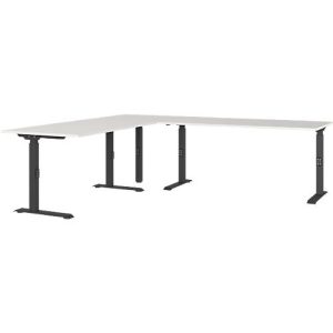 Eckschreibtisch Agenda, mechanisch höhenverstellbar, B 2400 x T 2200 x H 680-910 mm, Lichtgrau/Schwarz Eckschreibtisch Agenda, mechanisch höhenverstellbar, B 2400 x T 2200 x H 680-910 mm, Lichtgrau/Schwarz