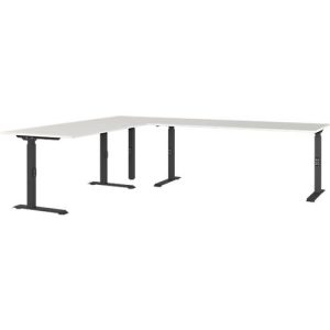 Eckschreibtisch Agenda, mechanisch höhenverstellbar, B 2600 x T 2200 x H 680-910 mm, Lichtgrau/Schwarz Eckschreibtisch Agenda, mechanisch höhenverstellbar, B 2600 x T 2200 x H 680-910 mm, Lichtgrau/Schwarz