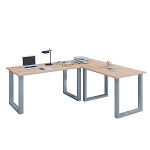 Eckschreibtisch, Winkel 90°, Bügelfuß, B 1900 x T 800/1900 x H 760 mm, Sonoma Eiche/silber Eckschreibtisch, Winkel 90°, Bügelfuß, B 1900 x T 800/1900 x H 760 mm, Sonoma Eiche/silber