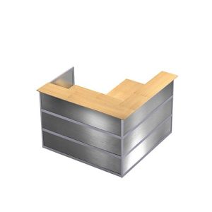 Ecktheke Tool, B 1500 x T 1500 x H 1100 mm, Buche-Dekor/Edelstahlfinish Ecktheke Tool, B 1500 x T 1500 x H 1100 mm, Buche-Dekor/Edelstahlfinish
