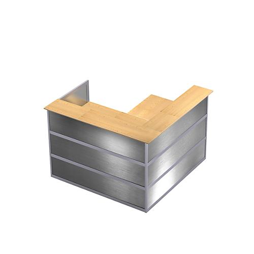 Ecktheke Tool, B 1500 x T 1500 x H 1100 mm, Buche-Dekor/Edelstahlfinish