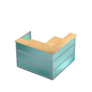 Ecktheke Tool, B 1500 x T 1500 x H 1100 mm, Buche-Dekor/Kunstglas grün Ecktheke Tool, B 1500 x T 1500 x H 1100 mm, Buche-Dekor/Kunstglas grün