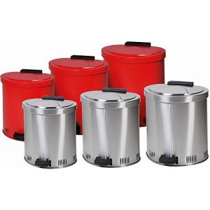 Entsorgungsbehälter, Stahlblech, rot, 35 l, B 450 x T 440 x H 490 mm, Klappdeckel mit Fußpedal, Lüftungsöffnungen im Bodenrand Entsorgungsbehälter, Stahlblech, rot, 35 l, B 450 x T 440 x H 490 mm, Klappdeckel mit Fußpedal, Lüftungsöffnungen im Bodenrand