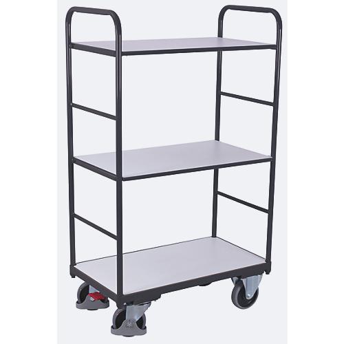 ESD-Etagenwagen, Stahl/Spanplatte, Graphitgrau/ Lichtgrau, 3 Etagen, 1200 x 800 mm, EasySTOP, bis 250 kg